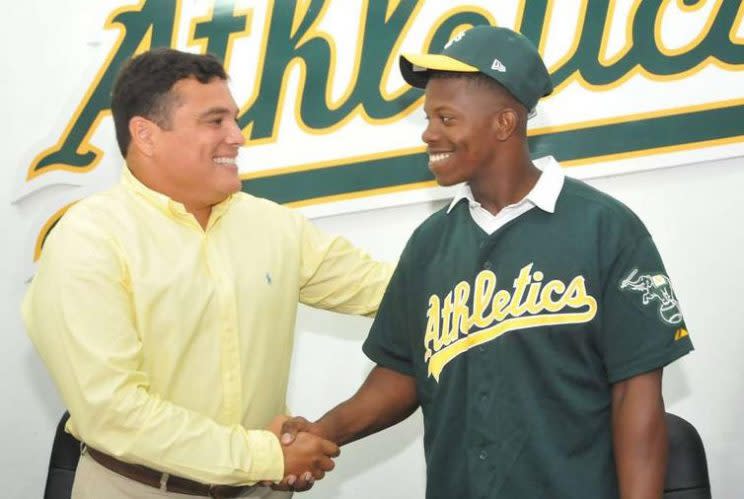 Lazaro Armenteros signed with the A's during the summer of 2016. (A's)