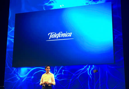 Telefonica's chairman Jose Maria Alvarez-Pallete speaks at Mobile World Congress in Barcelona, Spain, February 26, 2017. REUTERS/Andres Gonzalez