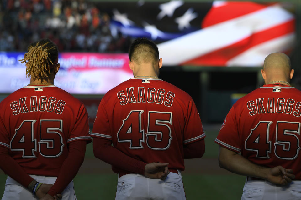 Tyler Skaggs has been honored by baseball, and now his image is on a mural by his old high school baseball field. (Photo by John McCoy/Getty Images)