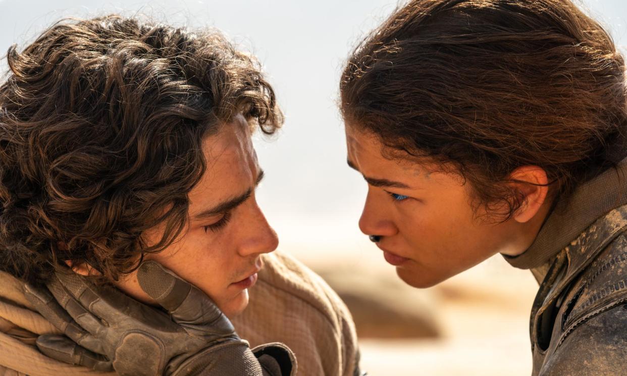 <span>Decentred romance … Timothée Chalamet as Paul and Zendaya as Chani in Dune: Part Two.</span><span>Photograph: Niko Tavernise</span>