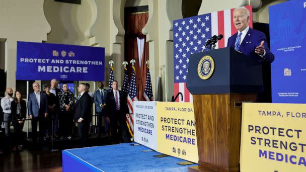 PHOTO: President Joe Biden delivers remarks on Social Security and Medicare at the University of Tampa in Tampa, Fla., on Feb. 9, 2023. (Jonathan Ernst/Reuters)