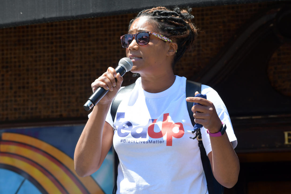 WEST HOLLYWOOD, CALIFORNIA - JUNE 12: Tiffany Haddish speaks during the Laugh Factory's Say Their Names: A Civic Engagement Event on June 12, 2020 in West Hollywood, California. (Photo by Rodin Eckenroth/Getty Images)