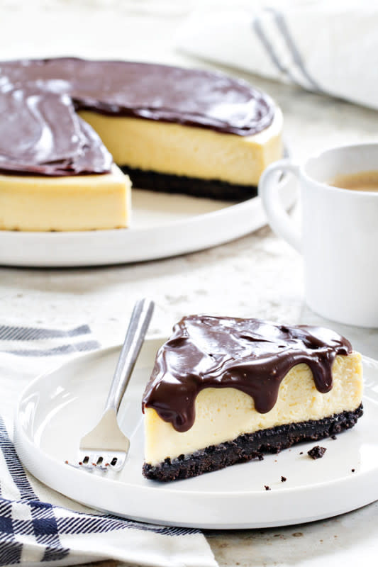 <p>MyBakingAddiction.com</p><p>This Baileys Cheesecake has a delicious chocolate cookie crust topped with Irish cream-spiked cheesecake filling and ganache layers.</p><p><strong>Get the recipe here: <a href="http://www.mybakingaddiction.com/baileys-irish-cream-cheesecake/" rel="nofollow noopener" target="_blank" data-ylk="slk:Baileys Irish Cream Cheesecake;elm:context_link;itc:0;sec:content-canvas" class="link ">Baileys Irish Cream Cheesecake</a></strong></p>