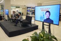 Journalist Maria Ressa, one of the winners of the 2021 Nobel Peace Prize, answers questions during the launch of her book "How to Stand Up to a Dictator: The Fight for Our Future," in metropolitan Manila, Philippines that coincides with International Human Rights Day, Saturday, Dec. 10, 2022. The co-founder of local news website Rappler faces a string of criminal charges filed by former President Rodrigo Duterte’s administration and his allies that are related to Rappler’s coverage of the killings in the war on drugs and alleged government-sponsored disinformation networks. (AP Photo/Aaron Favila)