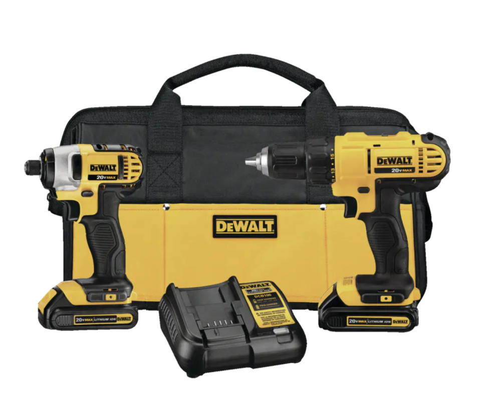 Dewalt Cordless Drill/Driver, Impact Driver, Battery & Charger Combo Kit (photo via Canadian Tire)