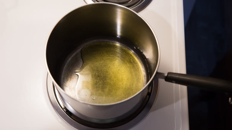 oil heating in saucepan 