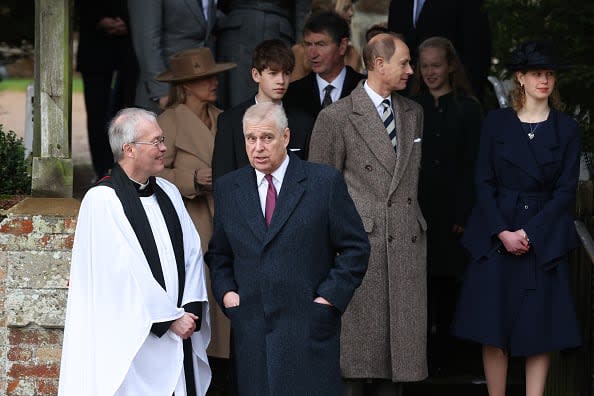 <div class="inline-image__caption"><p>The Reverend Canon Dr Paul Williams (L) talks to Prince Andrew, Duke of York (C-L), Prince Edward, Earl of Wessex (C-R) and Lady Louise Windsor (R) after the Christmas Day service at St Mary Magdalene Church on December 25, 2022 in Sandringham, Norfolk.</p></div> <div class="inline-image__credit">Stephen Pond/Getty Images</div>