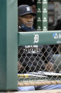 Detroit Tigers manager Lloyd McClendon watches his team play against the Cleveland Indians in the first inning of a baseball game, Saturday, Sept. 19, 2020, in Detroit. McClendon is now the manager of the Tigers after Ron Gardenhire announced his retirement earlier in the day. (AP Photo/Jose Juarez)