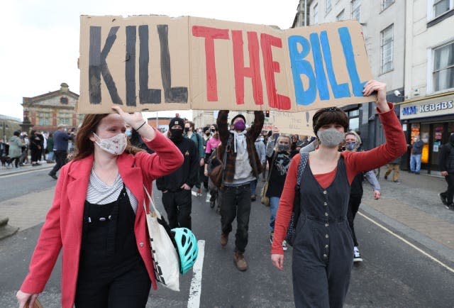 People take part in a ‘Kill the Bill’ protest in Bristol 