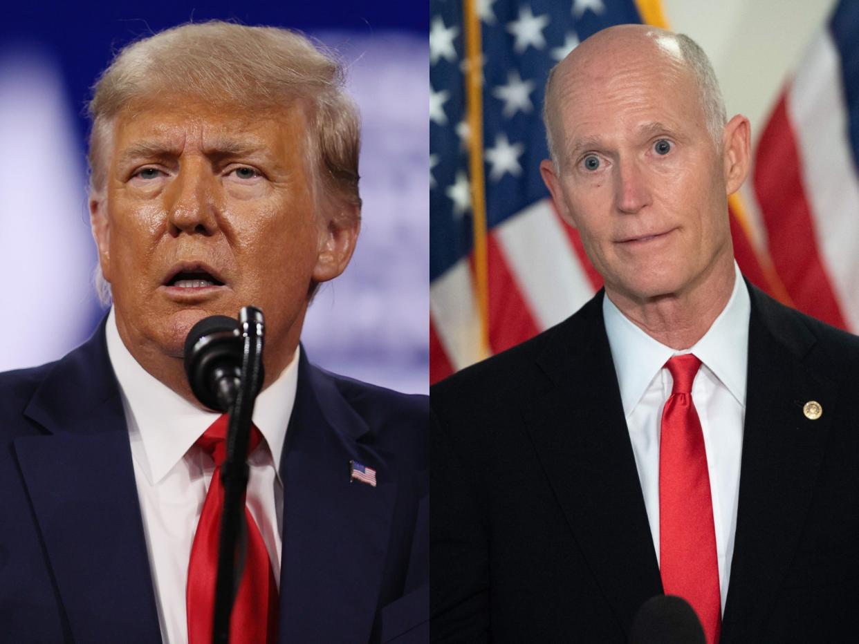 <p>Rick Scott says he gave Trump a ‘Champion of Freedom Award’ because he ‘worked hard’</p> (Getty)
