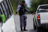 A soldier of the military police gestures during a security operation outside of Anisio Jobim prison in Manaus after some prisoners were relocated following a deadly revolt, January 5, 2017. REUTERS/Ueslei Marcelino