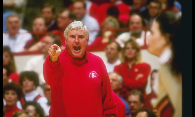 Indiana Hoosiers head coach Bob Knight looks on during a game against the Minnesota Golden Gophers.