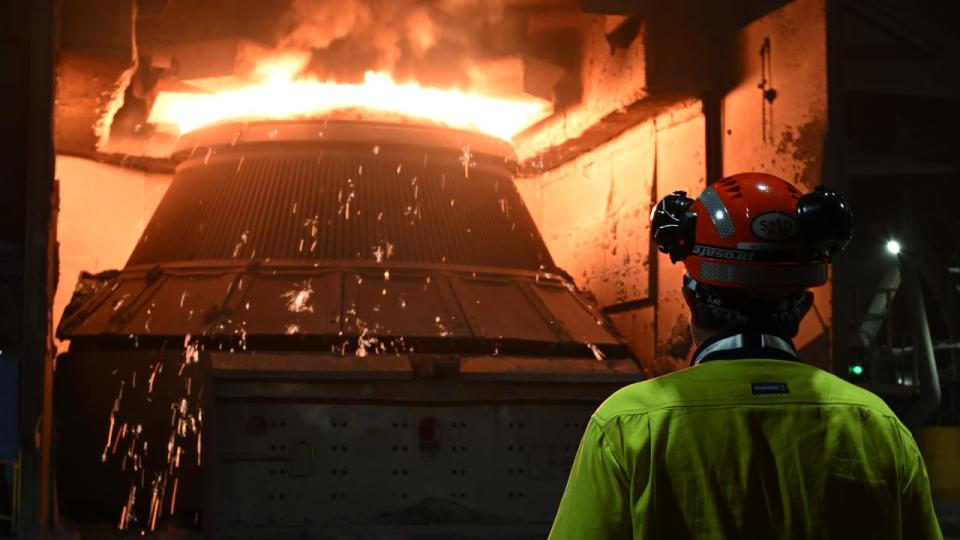 Molten steel in the steel treatment factory in Port Kembla