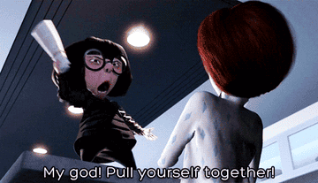 Edna Mode smacks Elastigirl with a rolled up paper