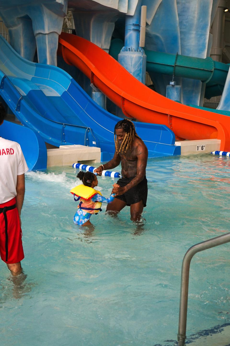 Offset and Kulture have fun Monday, June 20, at DreamWorks Water Park inside American Dream in East Rutherford.