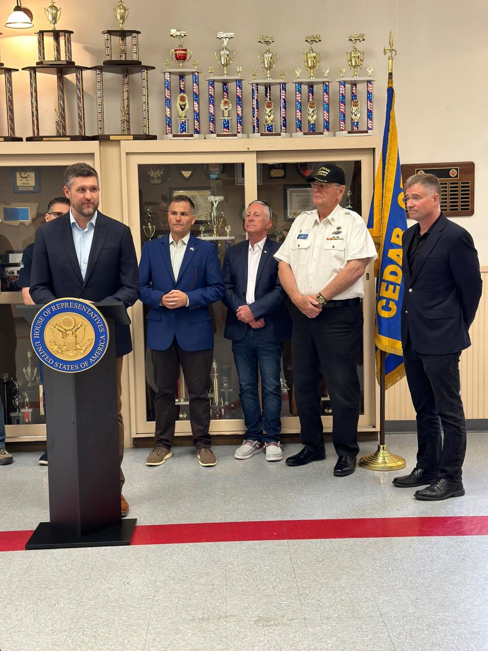 Rep. Patrick Ryan was flanked by Rep. Marc Molinaro, seconds from left, and former Rep. Chris Gibson, far right, to lobby for a bill that would expand health care for children of active duty and retired military members.