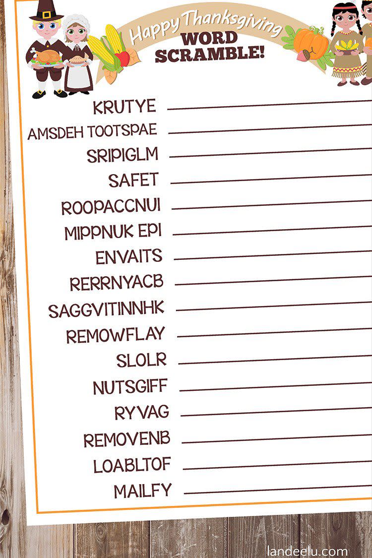 <p>Encourage everyone in the family to put that noggin to use while they nom the night away with this fun one-sheeter.</p><p><strong>Get the tutorial at <a href="https://www.landeeseelandeedo.com/thanksgiving-worksheet-word-scramble/" rel="nofollow noopener" target="_blank" data-ylk="slk:Landeelu;elm:context_link;itc:0;sec:content-canvas" class="link ">Landeelu</a>.</strong></p><p><strong><strong><a class="link " href="https://www.amazon.com/Printworks-Cardstock-Certified-Projects-00554/dp/B076BG8RRV/?tag=syn-yahoo-20&ascsubtag=%5Bartid%7C10050.g.1201%5Bsrc%7Cyahoo-us" rel="nofollow noopener" target="_blank" data-ylk="slk:SHOP CARDSTOCK PAPER;elm:context_link;itc:0;sec:content-canvas">SHOP CARDSTOCK PAPER</a></strong><br></strong></p>