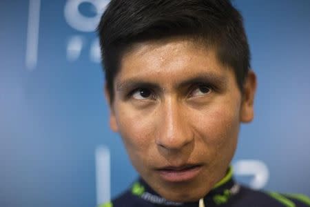 Movistar cyclist Nairo Quintana of Colombia reacts during the presentation of Movistar's cycling team in Madrid January 31, 2014. REUTERS/Juan Medina
