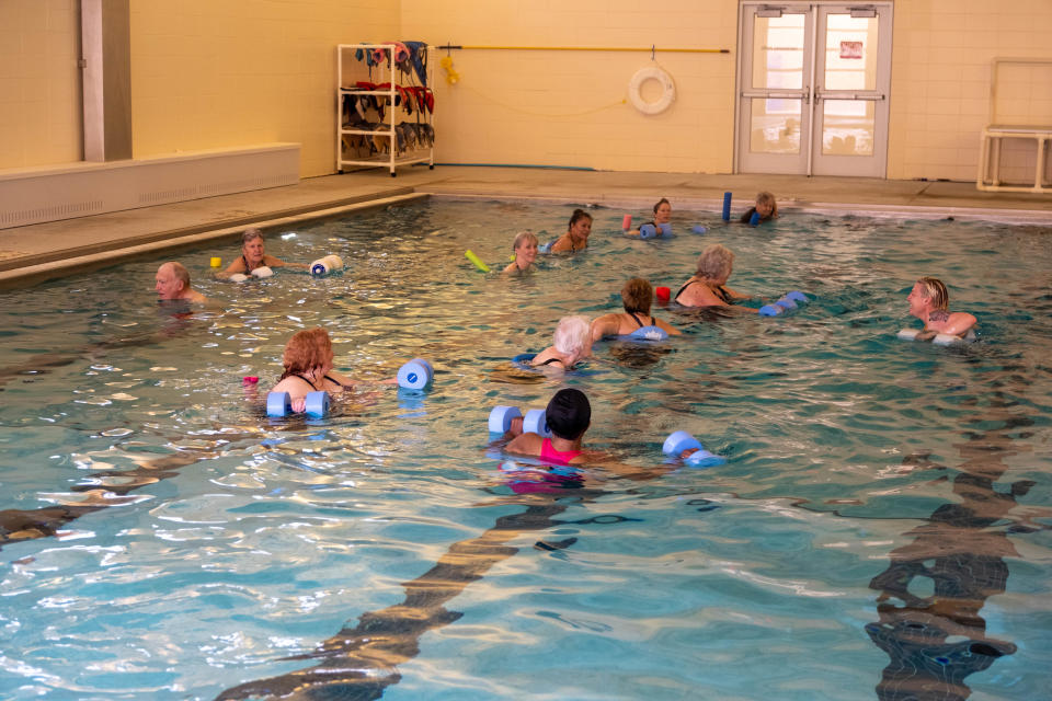 A class is held at the pool area of the Warford Community Center in Amarillo.