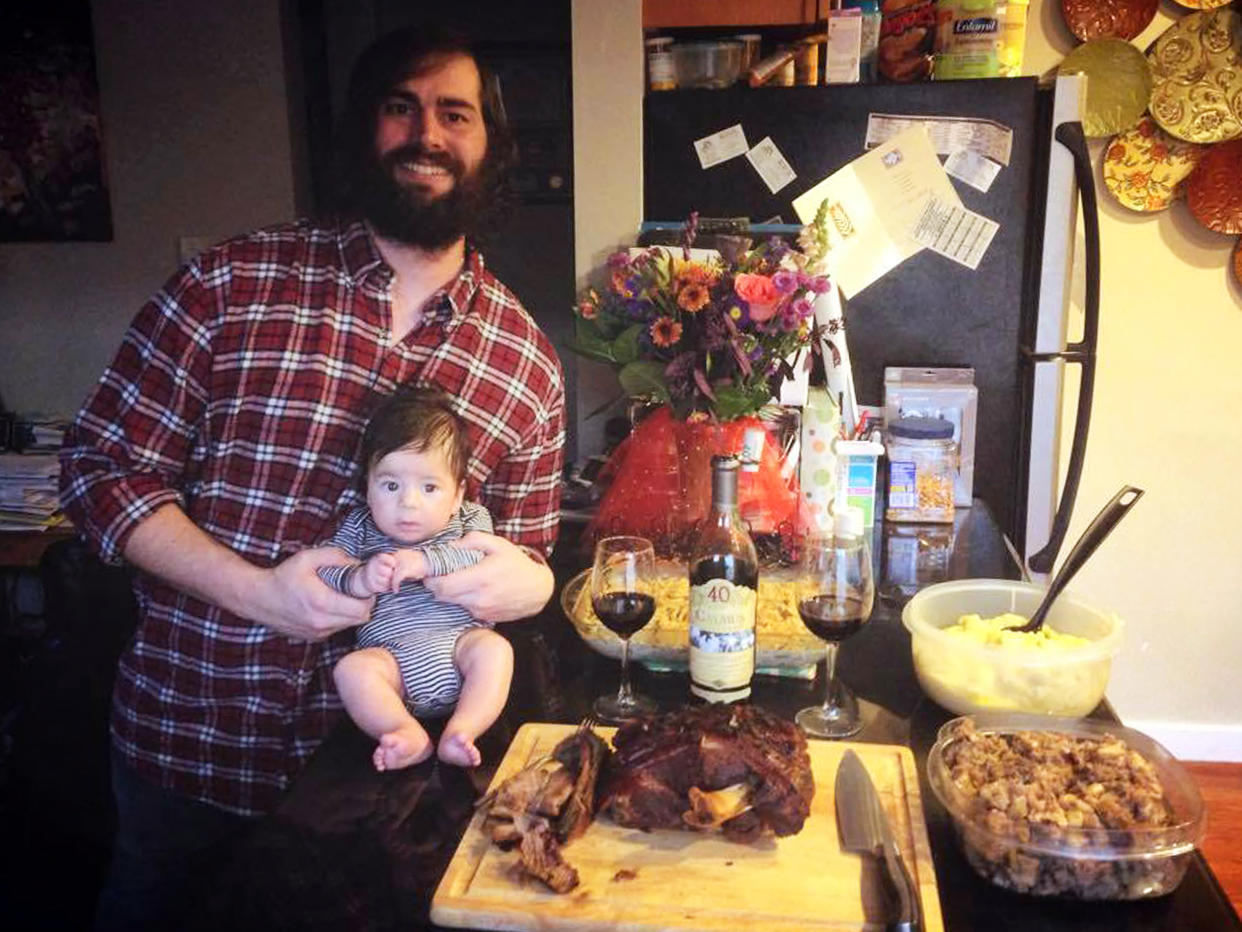 Our first Thanksgiving as a family of three, complete with a homemade pernil. (Courtesy Danielle Campoamor)
