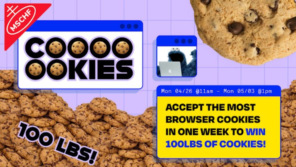 an advertisement for Cooookies Chrome extension competition to win 100 pounds of cookies
