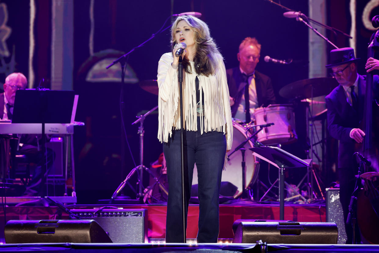 NASHVILLE, TENNESSEE - APRIL 22: Mandy Barnett performs onstage during Walkin' After Midnight: The Music Of Patsy Cline at Ryman Auditorium on April 22, 2024 in Nashville, Tennessee.  (Photo by Jason Kempin/Getty Images)