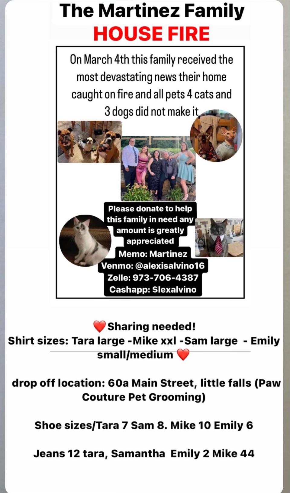 Donations are being collected for a Totowa family who lost their home and pets to a fire on March 4.