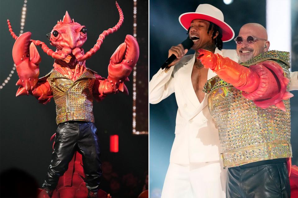 THE MASKED SINGER: Rock Lobster in the “ABBA Night” episode of THE MASKED SINGER airing Wednesday, Feb. 22 (8:00-9:01 PM ET/PT) on FOX. CR: Michael Becker/FOX ©2023 FOX Media LLC. C; THE MASKED SINGER: L-R: Host Nick Cannon and Howie Mandel in the “ABBA Night” episode of THE MASKED SINGER airing Wednesday, Feb. 22 (8:00-9:01 PM ET/PT) on FOX. CR: Michael Becker/FOX ©2023 FOX Media LLC.