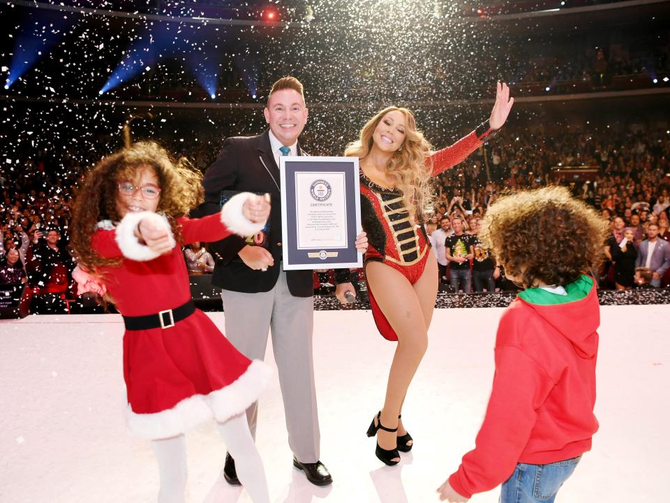 Mariah Carey in 2019 accepting a Guinness World Record.