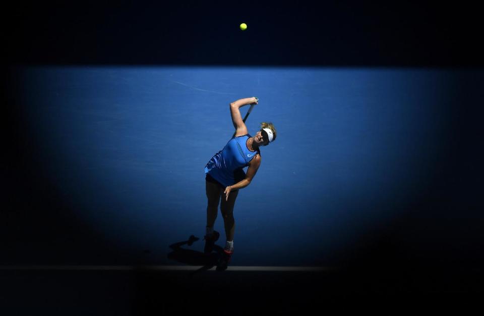 United States' Coco Vandeweghe serves to Spain's Garbine Muguruza during their quarterfinal at the Australian Open tennis championships in Melbourne, Australia, Tuesday, Jan. 24, 2017. (AP Photo/Andy Brownbill)