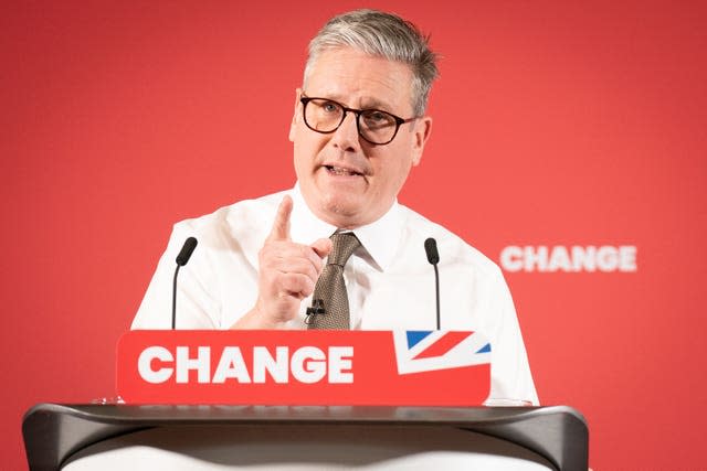 Labour Party leader Sir Keir Starmer delivers a speech to supporters, members and local people during his visit to Lancing in West Sussex, while on the General Election campaign trail