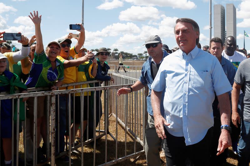 FILE PHOTO: Brazilian President Bolsonaro meets supporters during a demonstration "For Freedom and for Brazil", in Brasilia