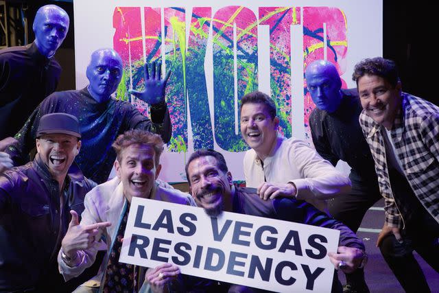 <p>NKOTB/Youtube</p> New Kids on the Block with Blue Man Group in Las Vegas