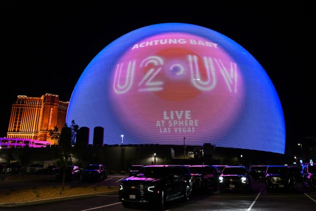 The Sphere is seen during the opening night with U2 at the Venetian Resort in Las Vegas, NV. - Credit: Tayfun Coskun/Anadolu Agency/Getty Images