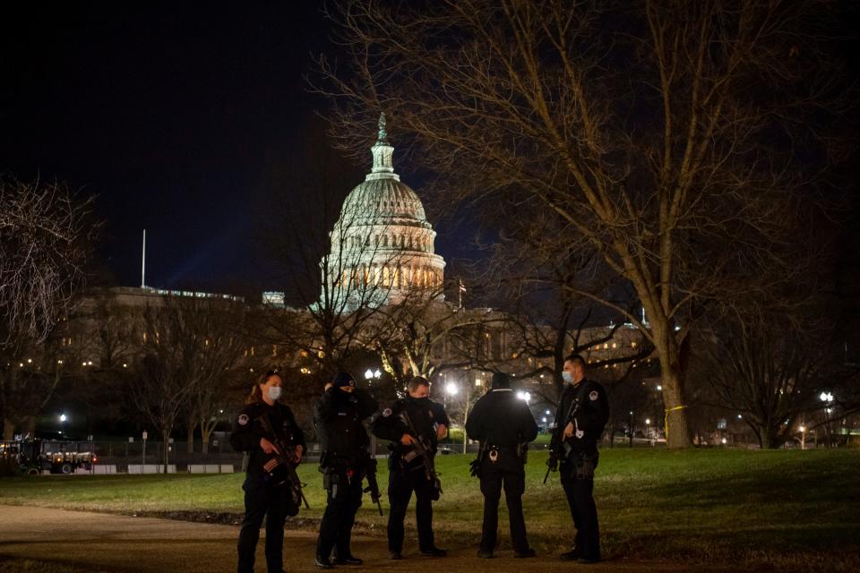 U.S. Capitol Police patrol Capitol grounds on Jan. 7, 2021.