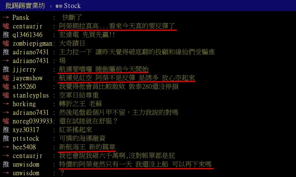 網友討論航運股今日走勢。（圖／翻攝PTT）