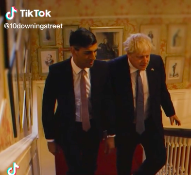 The TikiTok of Boris Johnson and Rishi Sunak featured the pair walking in Downing Street to a music track. (TikTok)