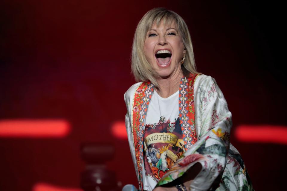 Olivia Newton-John performs during Fire Fight Australia at ANZ Stadium on February 16, 2020 in Sydney, Australia.