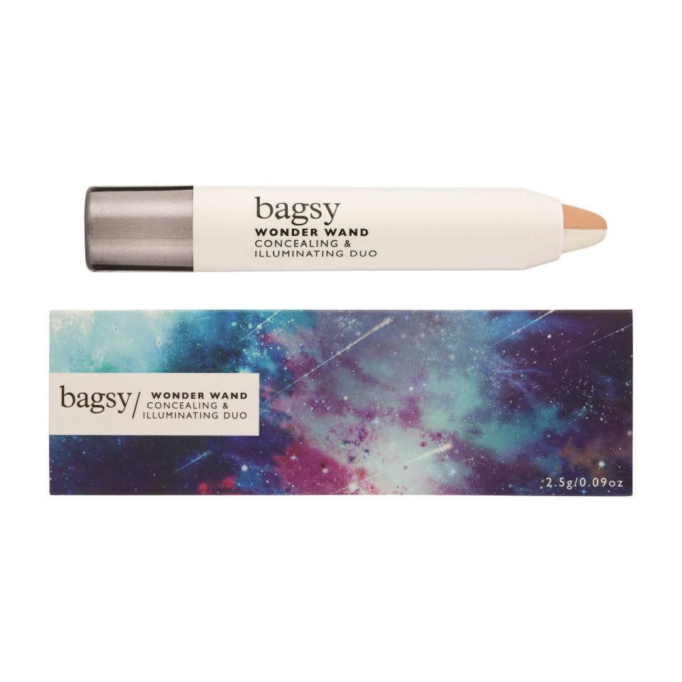 <p>This new concealing and illuminating duo gives skin a flawless finish with half the hassle. Use it to hide dark circles (we all have them) and highlight your cheek bones. </p><p><a rel="nofollow noopener" href="https://www.bagsybeauty.com/shop/wonder-wand/" target="_blank" data-ylk="slk:Buy here.;elm:context_link;itc:0;sec:content-canvas" class="link ">Buy here. </a></p>