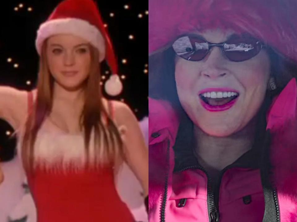 cady played by lindsay lohan perfomring jingle bell rock in mean girls and sierra played by lohan singing jingle bell rock in falling for christmas