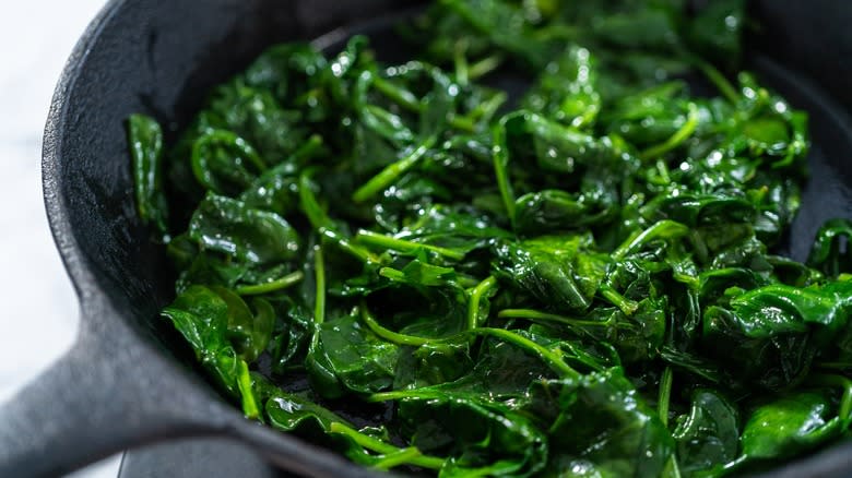 Sautéed spinach in a pan
