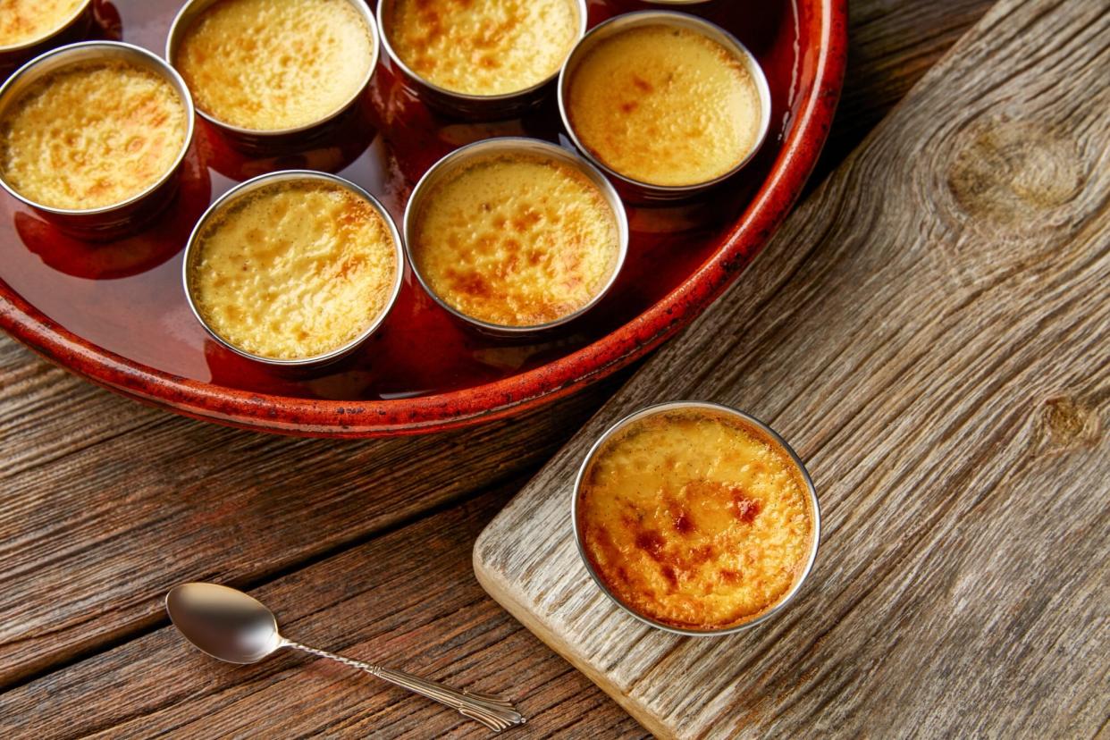 Custard Creme Caramel dessert cooked in a bain marie of water