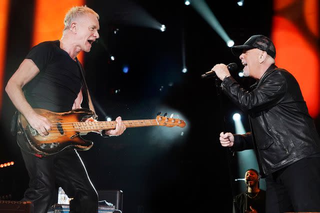 <p>Myrna M. Suarez/Getty</p> Sting and Billy Joel perform in concert at Raymond James Stadium in February 2024 in Tampa