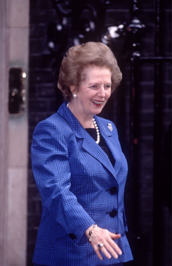 Margaret Thatcher pictured at 10 Downing Street in July 1990 (REX)