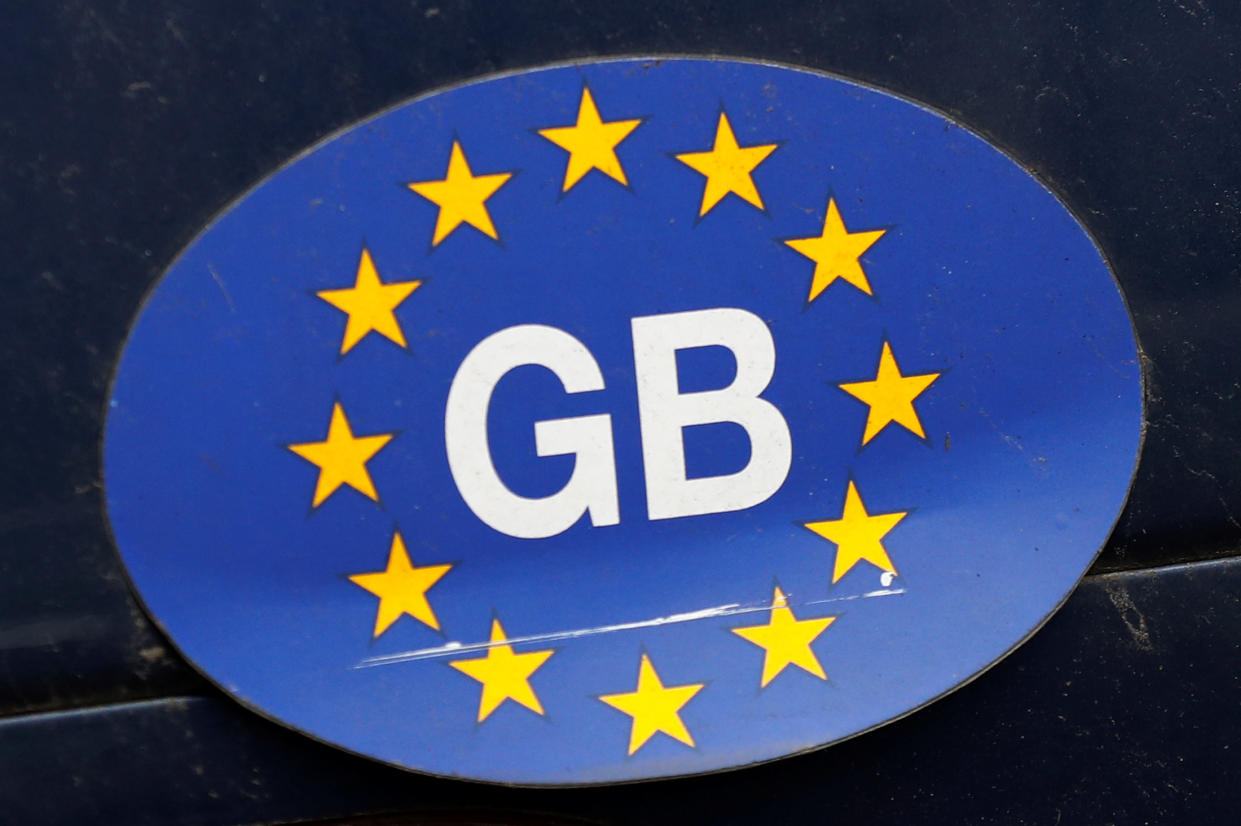 A sticker on a car is seen near the Houses of Parliament in London, Britain. Photo: Reuters