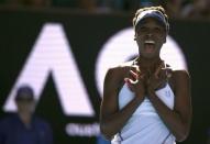 Tennis - Australian Open - Melbourne Park, Melbourne, Australia - 26/1/17 Venus Williams of the U.S. celebrates winning her Women's singles semi-final match against Coco Vandeweghe of the U.S. .REUTERS/Thomas Peter