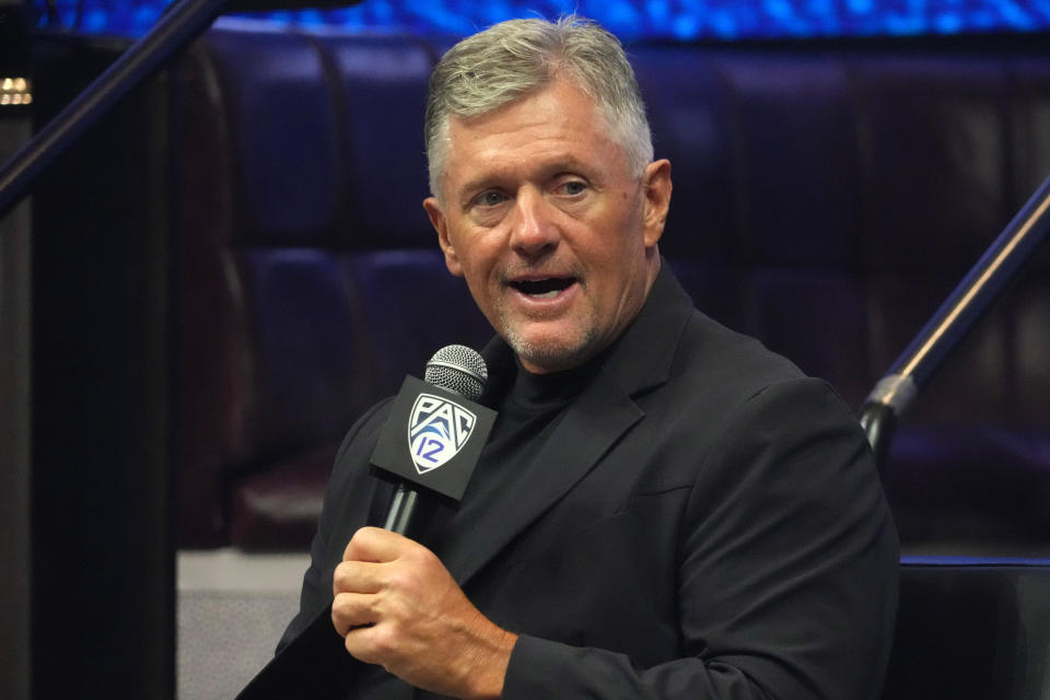 July 21, 2023; Las Vegas, Nevada; Utah Utes coach Kyle Whittingham during Pac-12 Media Day at Resorts World Las Vegas. Kirby Lee-USA TODAY Sports