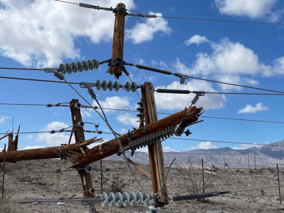 An image of a downed power line in the Salton City area.