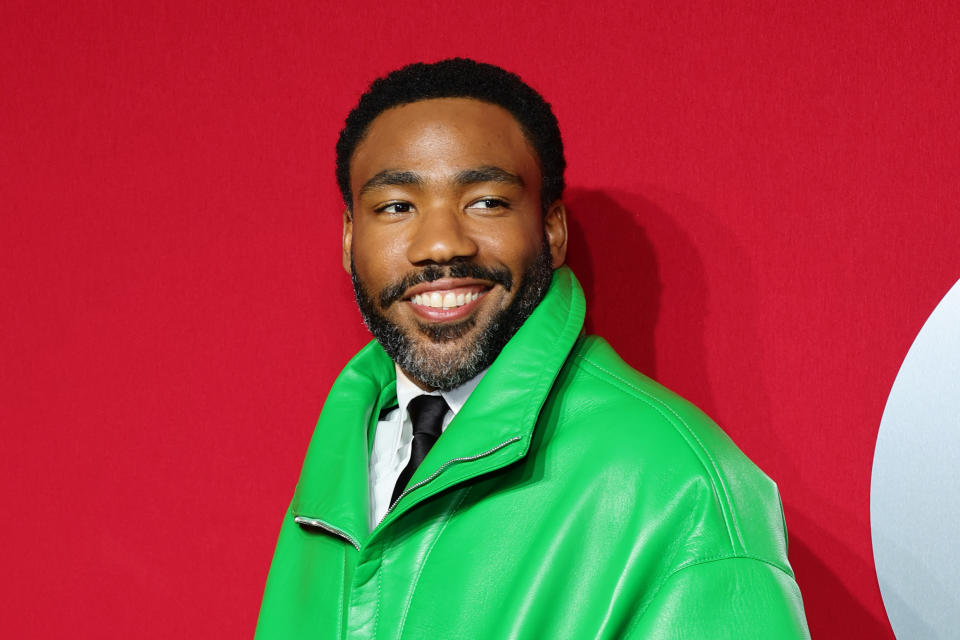 Donald Glover Wearing Green Leather Coat