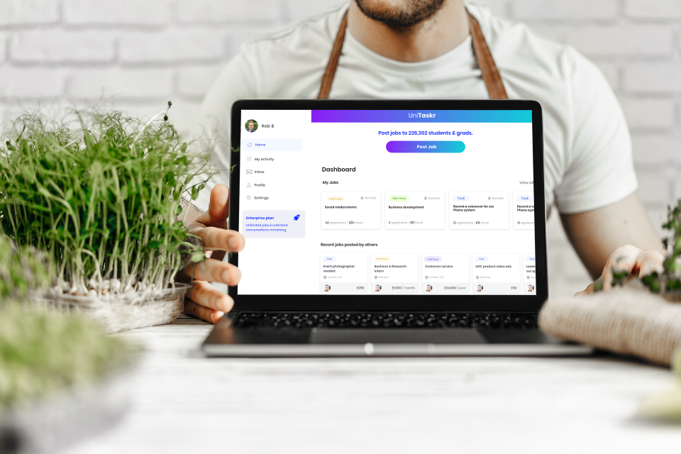 The UniTaskr app connects students with employers ranging from Spotify to the NHS